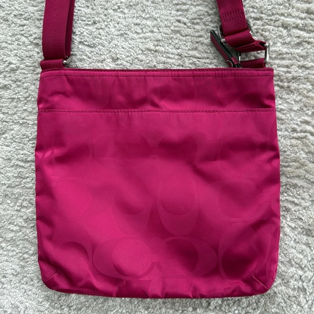 COACH Bright Pink Getaway Signature Print Nylon File Crossbody Bag Purse
